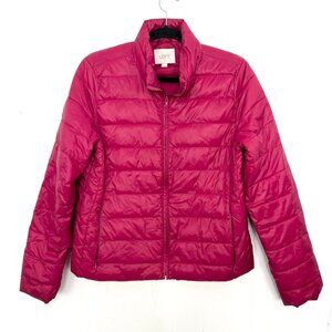 LOFT Pink Puffer Coat Zip Pockets Nylon Shell Insulated Medium
